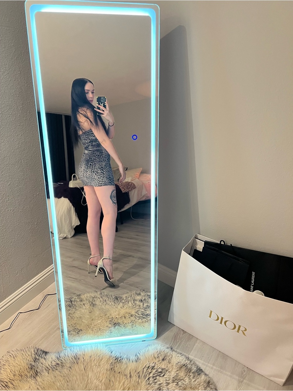 Blue Blush Strapless Leopard Velvet Mini Dress - Black and Gray - Picture 5 of 5